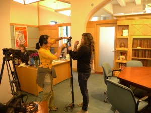 Photo of Ann Kaneko and Rebecca Bozzo in Margaret Herrick Library