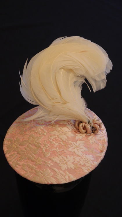 LLA_ShoesHatsFans-059 Photo of Nick Savage pink brocade plumed hat owned by Li Ling-Ai