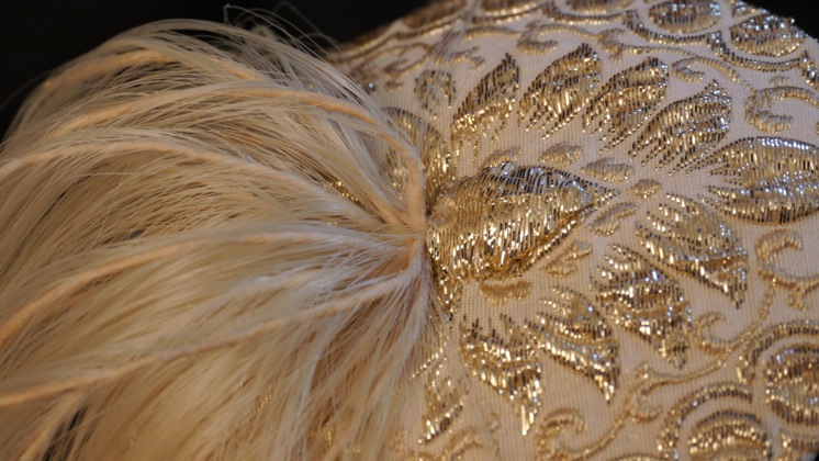 LLA_ShoesHatsFans-099 Photo of gold ponytail saucer hat by Nick Savage