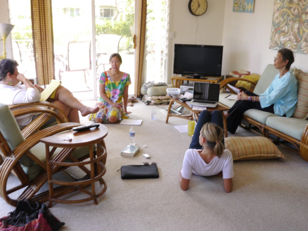 Robin Lung, Pamela Tong, Magnolia Barrett and Debra Zeleznik hold brainstorming session for FINDING KUKAN.