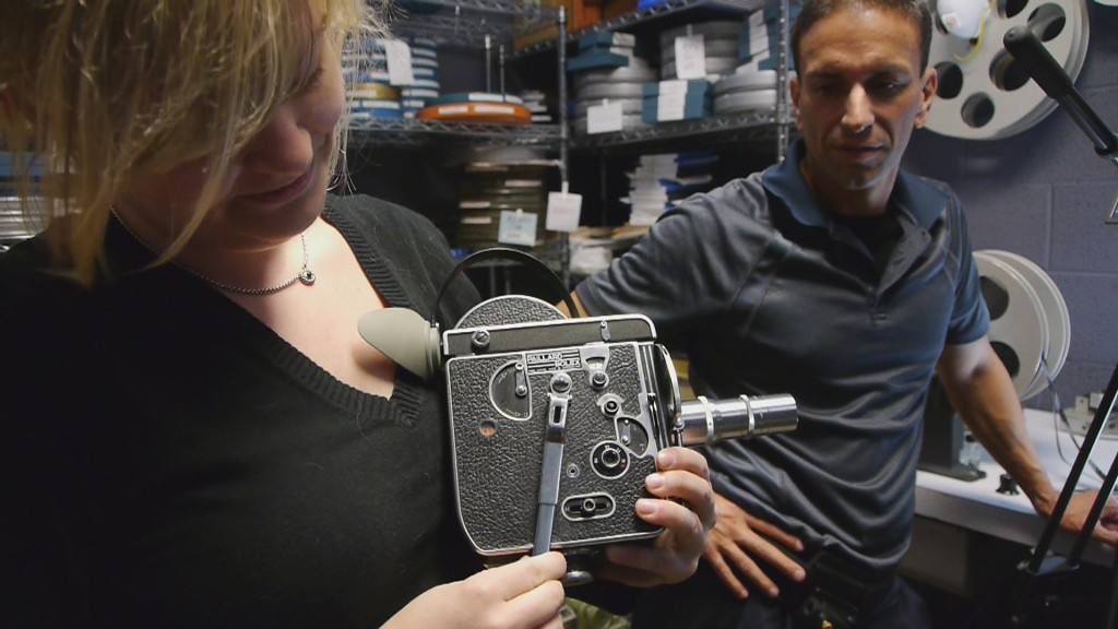 Laura Major demonstrates the workings of her 16mm vintage Bolex